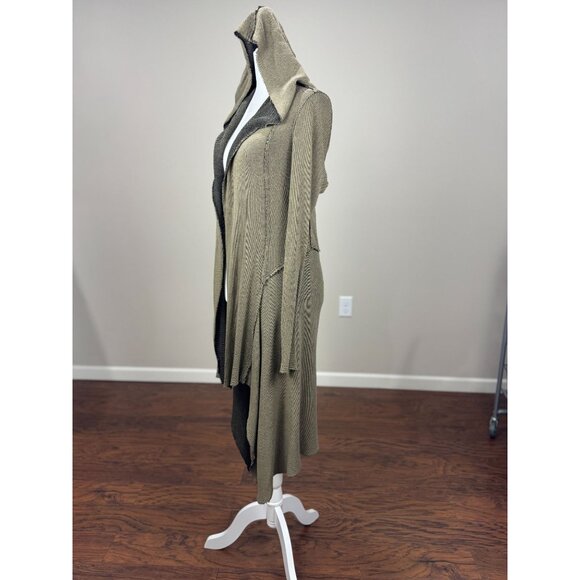 Cut Loose M Green Hooded Cardigan Jacket Drape Front Boho Longline Asymmetrical - Picture 13 of 16